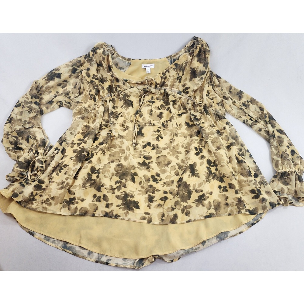 Topshop Womens US 4 Beige Floral Long Sleeve Blouse Top 126355469